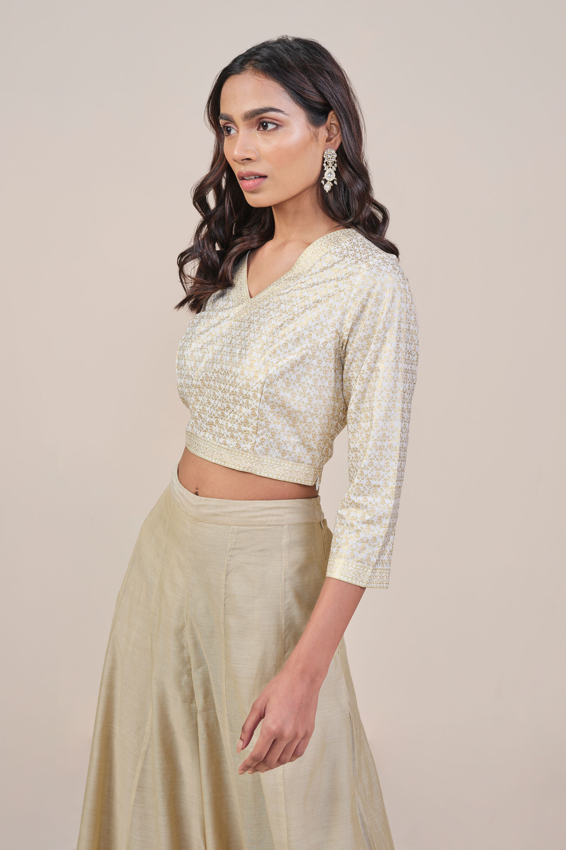 Foil Print Off White Crop Top, Off White, image 2