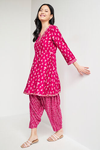 Pink Ethnic Motifs Flared Suit, Pink, image 4