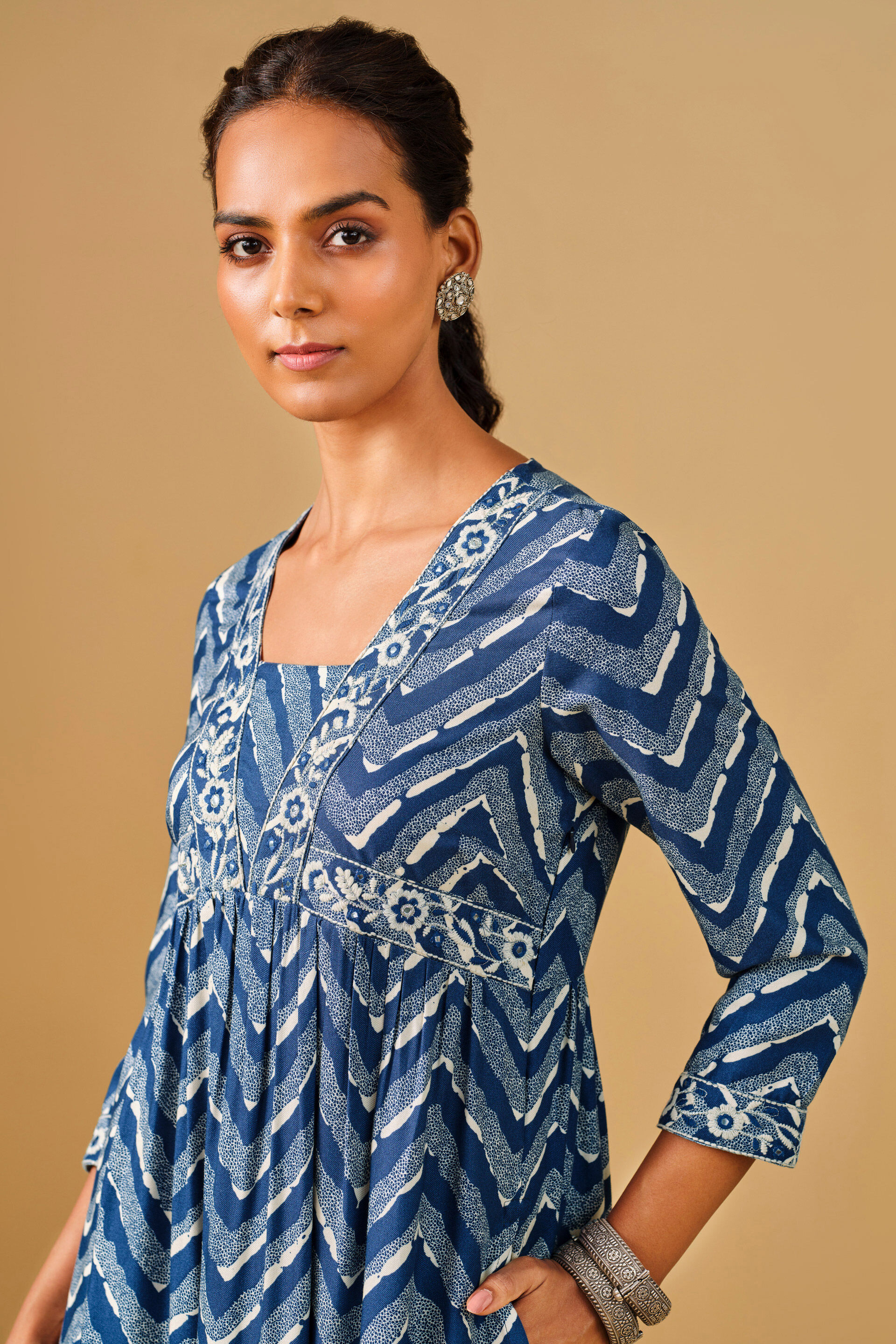 Geometric Blue Viscose Kurta, Blue, image 5