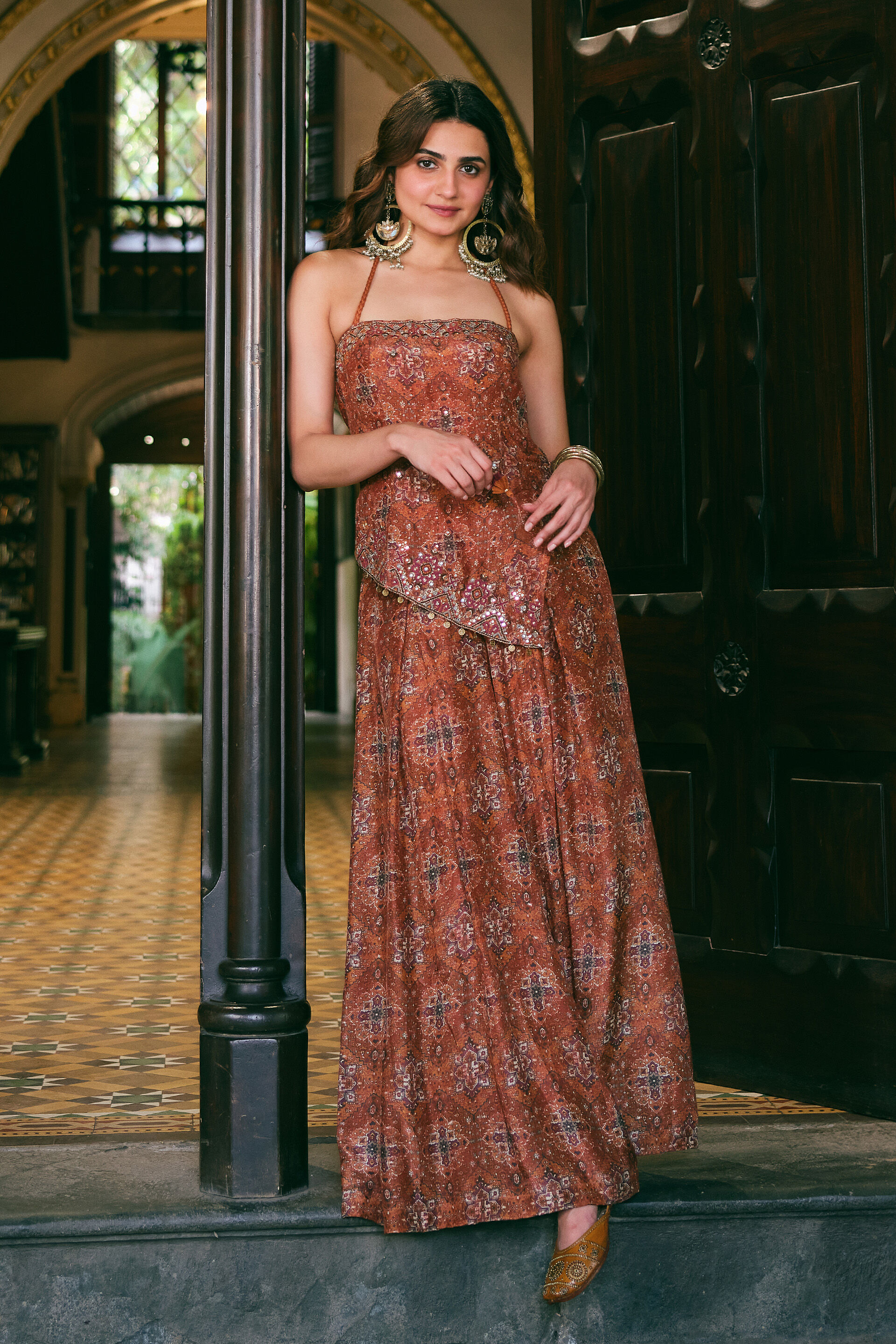 Printed Asymmetric Co-ord in Mustard, Mustard, image 3