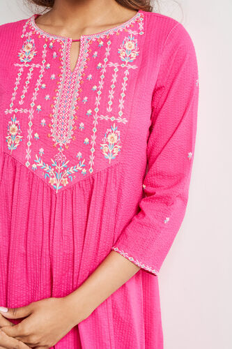 Pink Solid Flared Dress, Pink, image 6