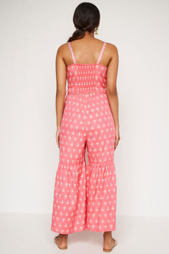 Coral Foil Print Fit & Flare Jump Suit, Coral, image 5