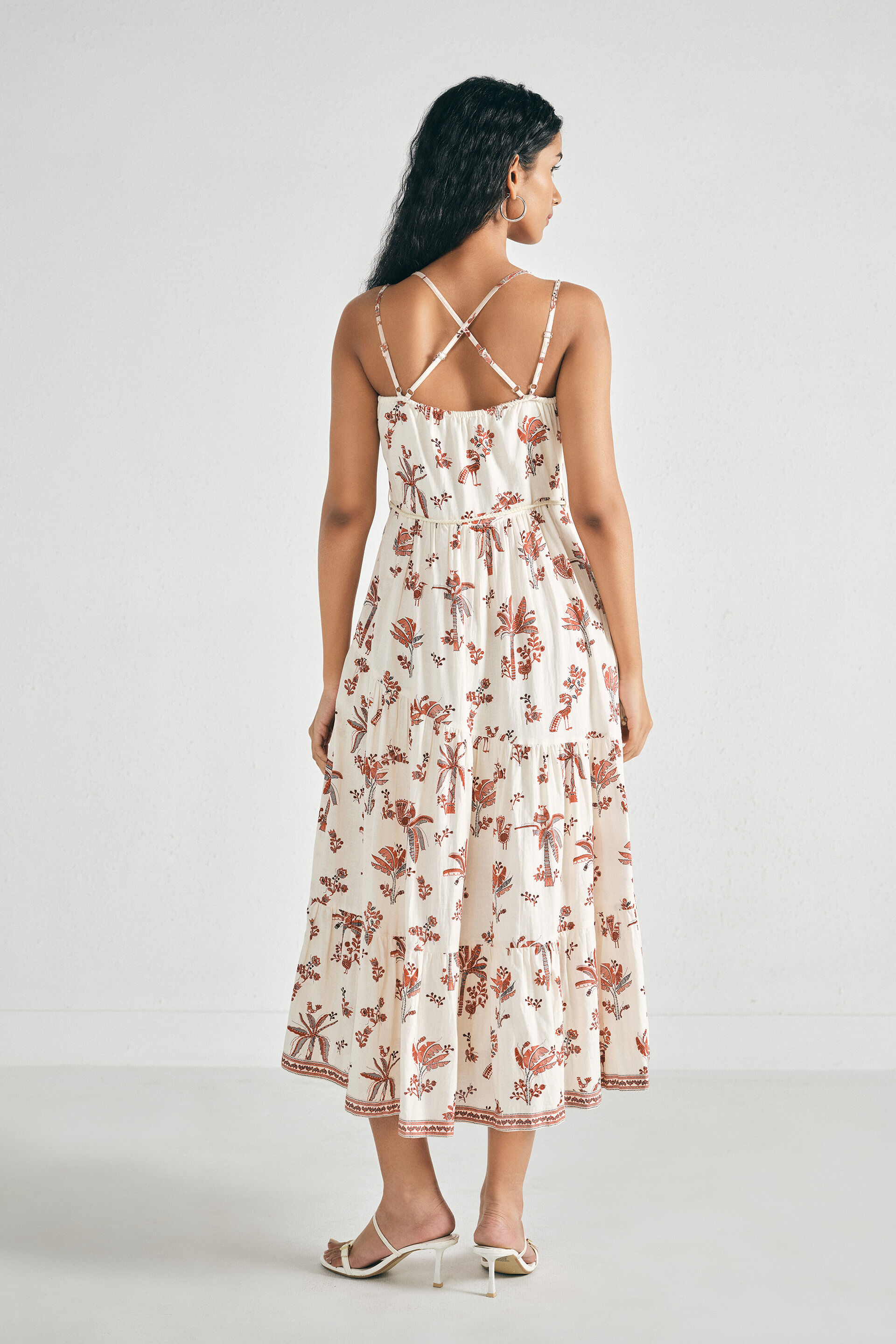 Flora Printed Midi Dress, Natural, image 6