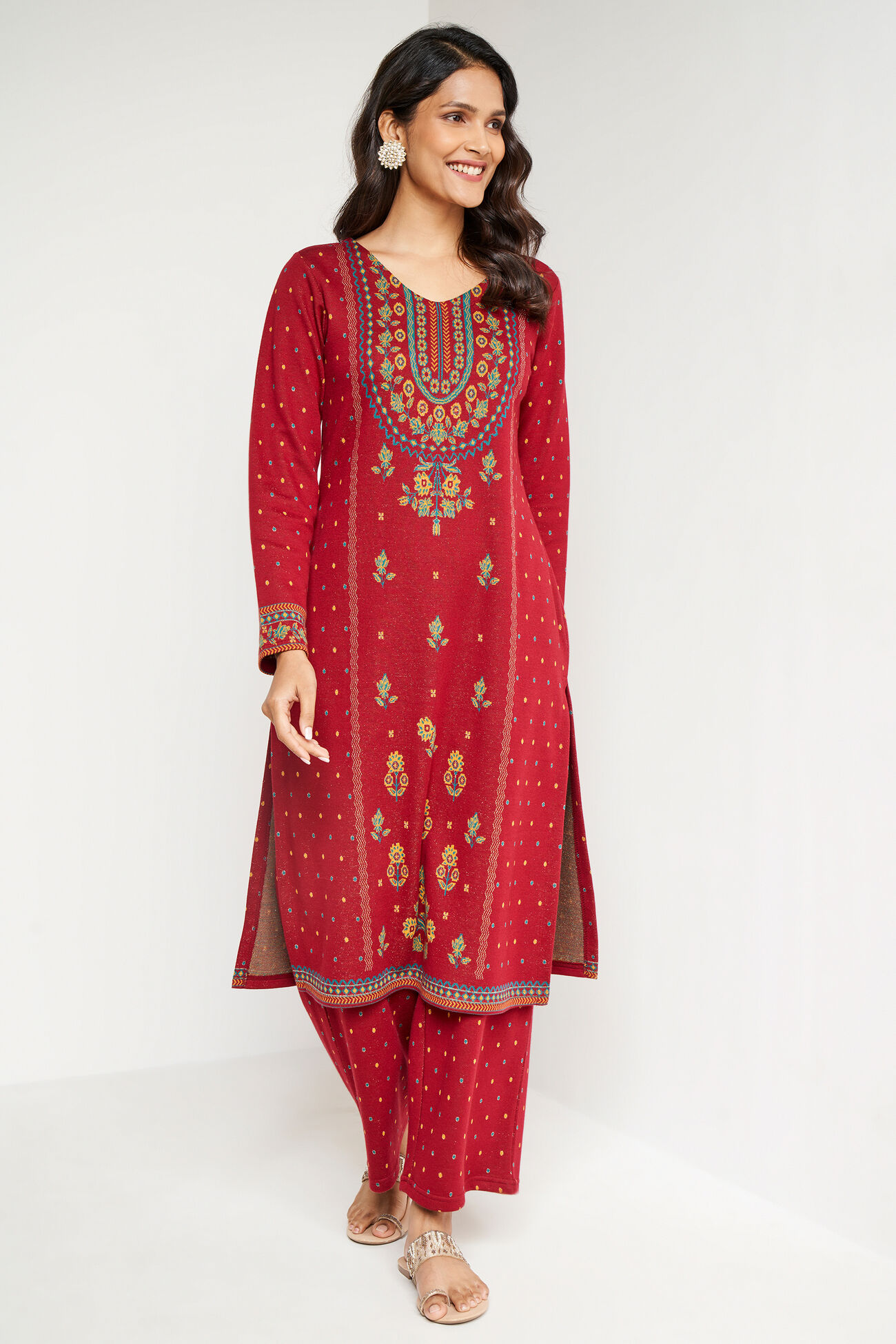 Maroon Jacquard Straight Slip-On Suit, Maroon, image 3