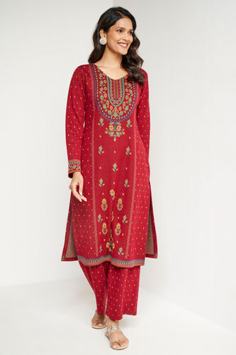 Maroon Jacquard Straight Slip-On Suit, Maroon, image 3