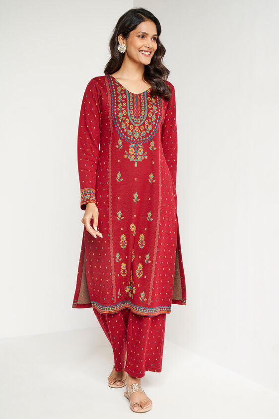Maroon Jacquard Straight Slip-On Suit, Maroon, image 3