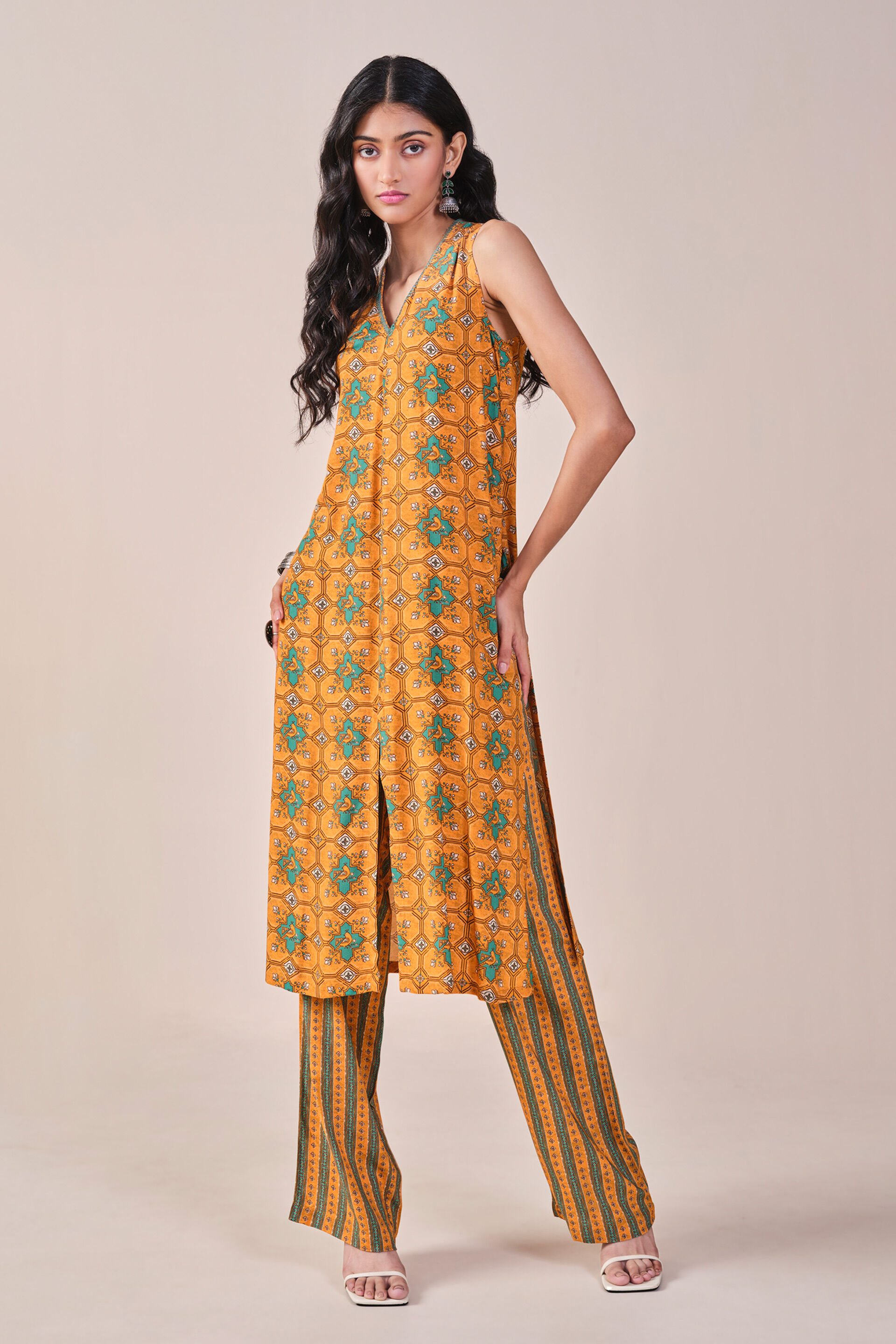 Nature-Inspired Printed Kurta Set, Mustard, image 5