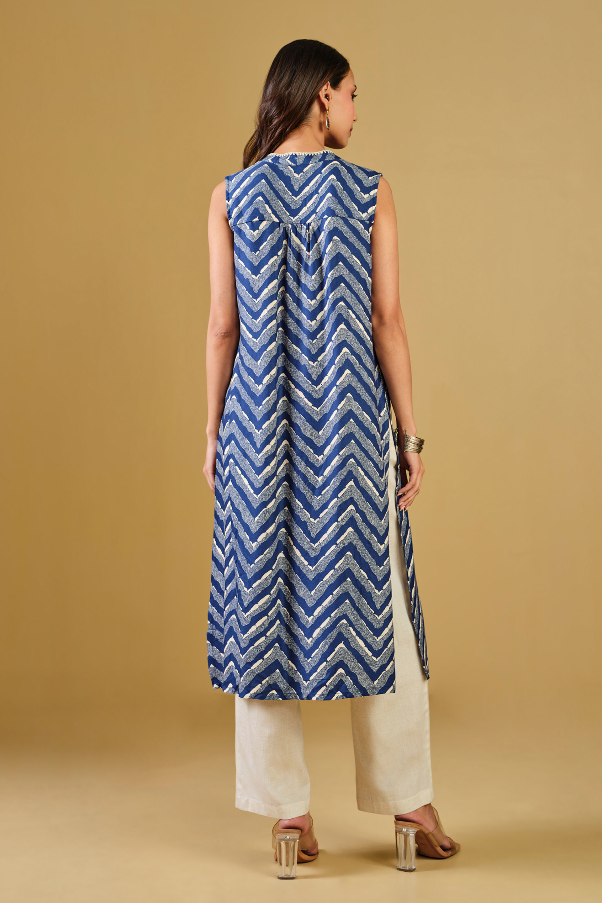 Abstract Print Blue Viscose Kurta, Blue, image 8