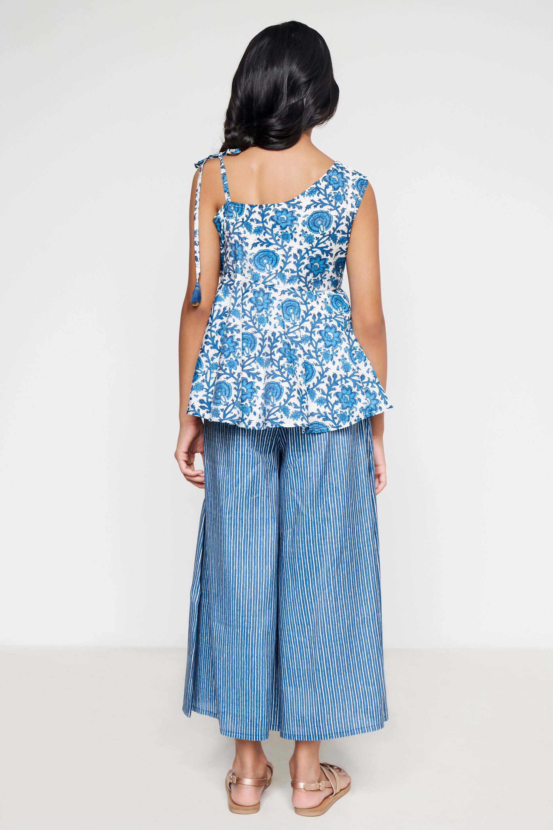 Blue Ethnic Motifs Lace Fit And Flare Set, Blue, image 3