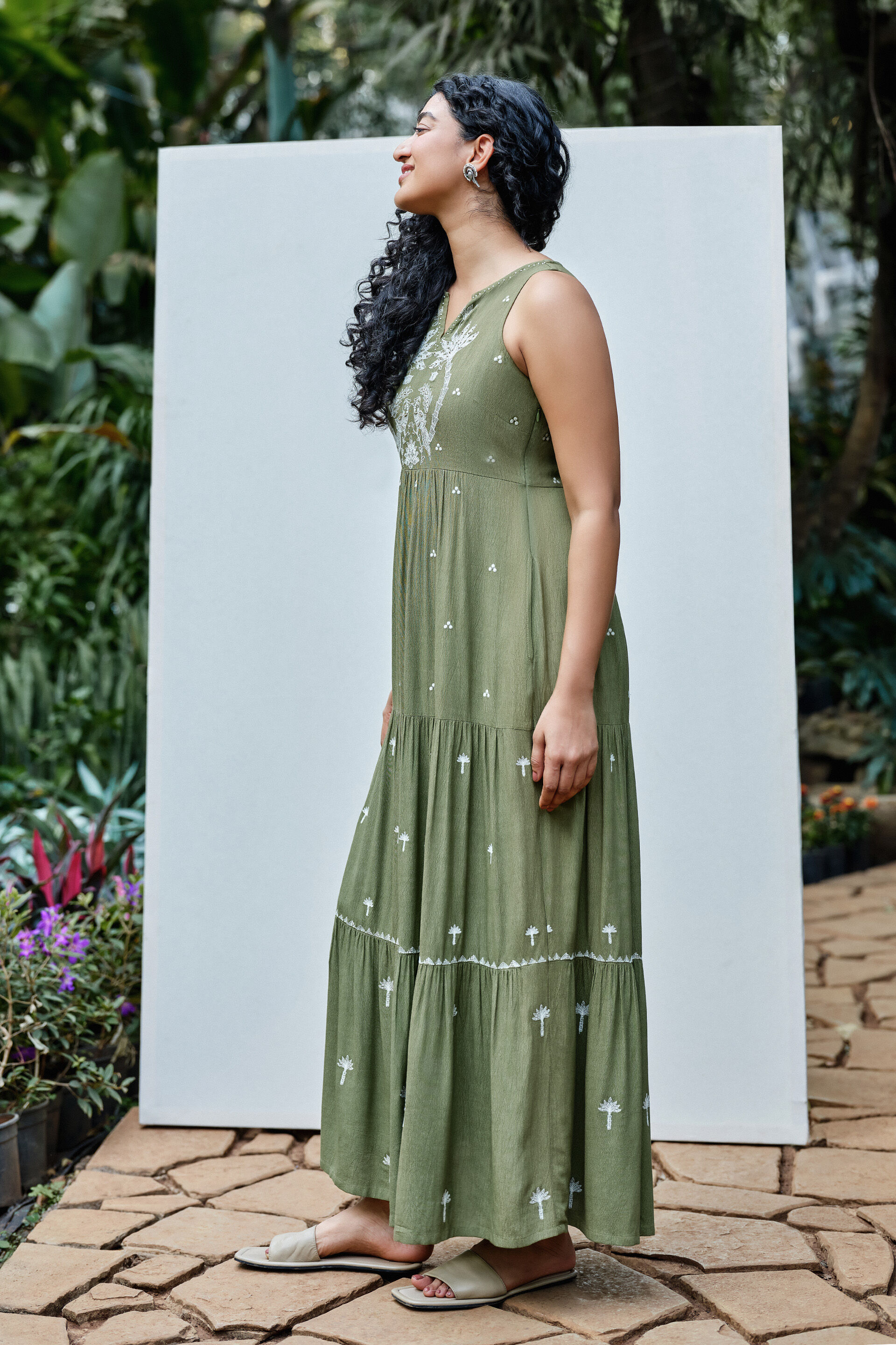 Olive Embroidered Maxi Dress, Green, image 3