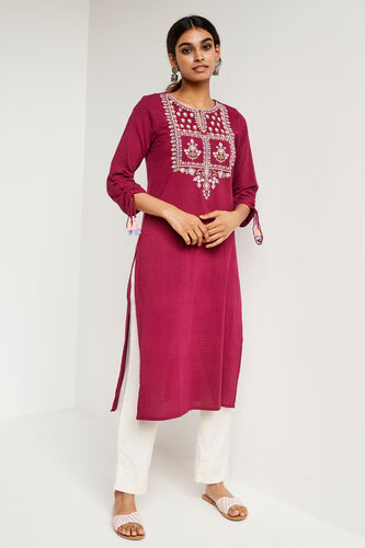 Wine Solid Straight Kurta, Wine, image 2