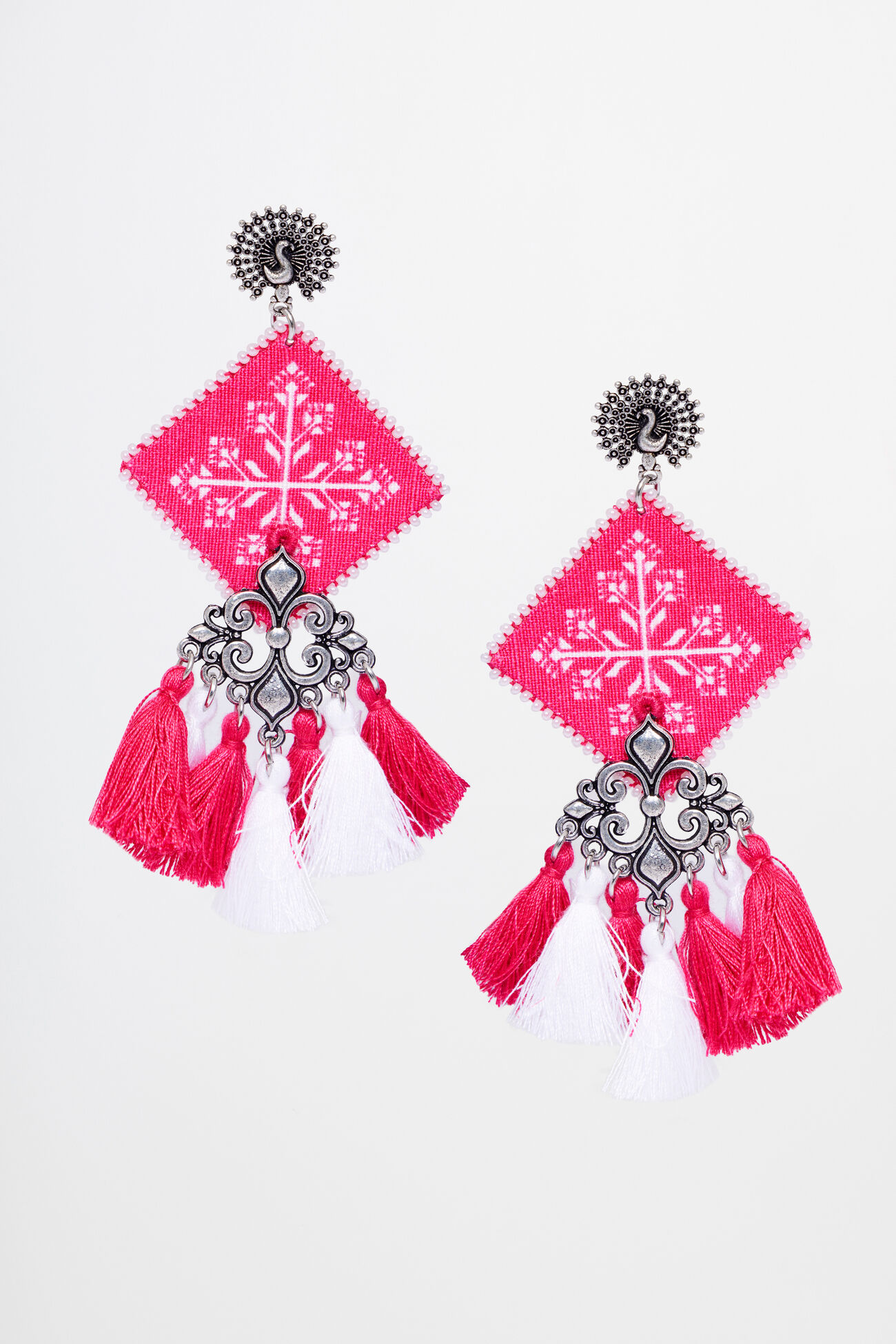 Pink Alloy Fabric and Thread Earring, , image 1