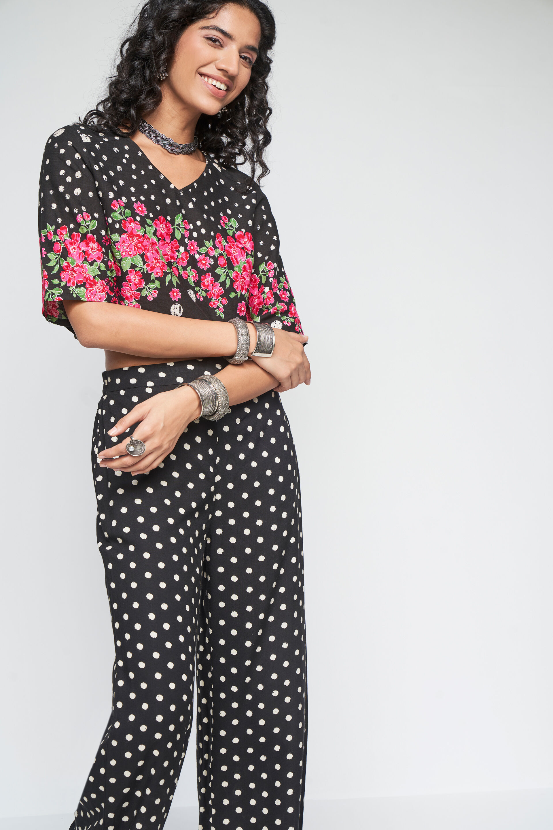 Black Floral-Polka Co-ords Set, Black, image 4