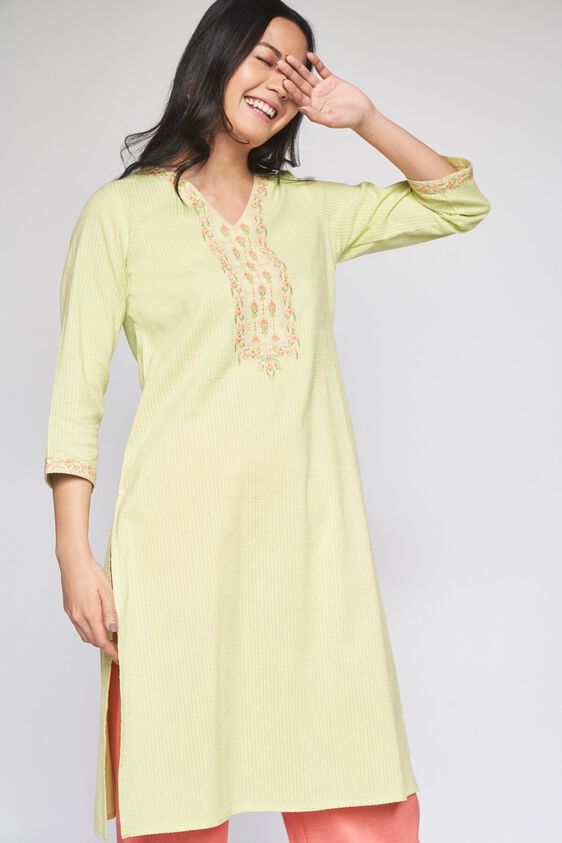 1 - Mint Self Design Straight Kurta, image 5