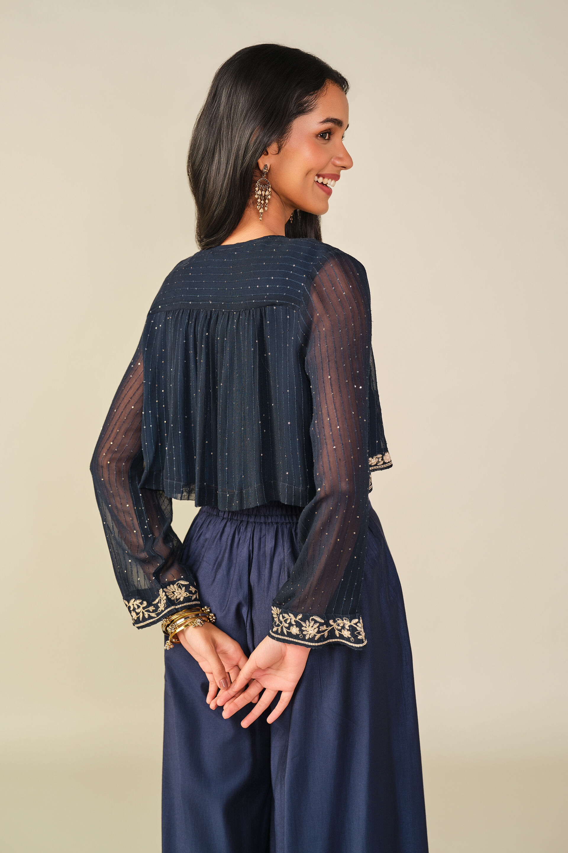 Embroidered Cropped Shrug in Indigo, Indigo, image 5