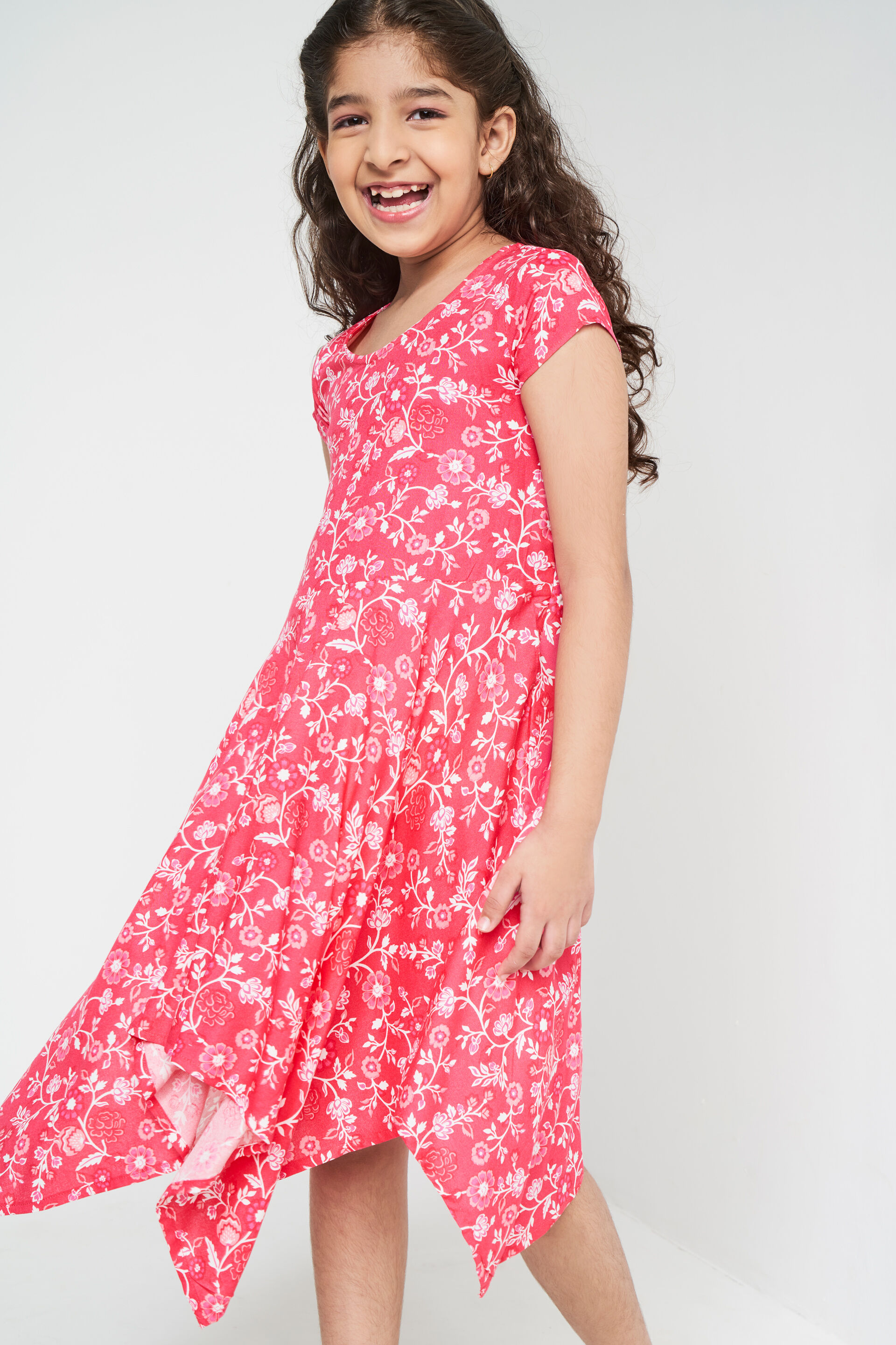 Pink Floral High-Low Dress, Pink, image 3