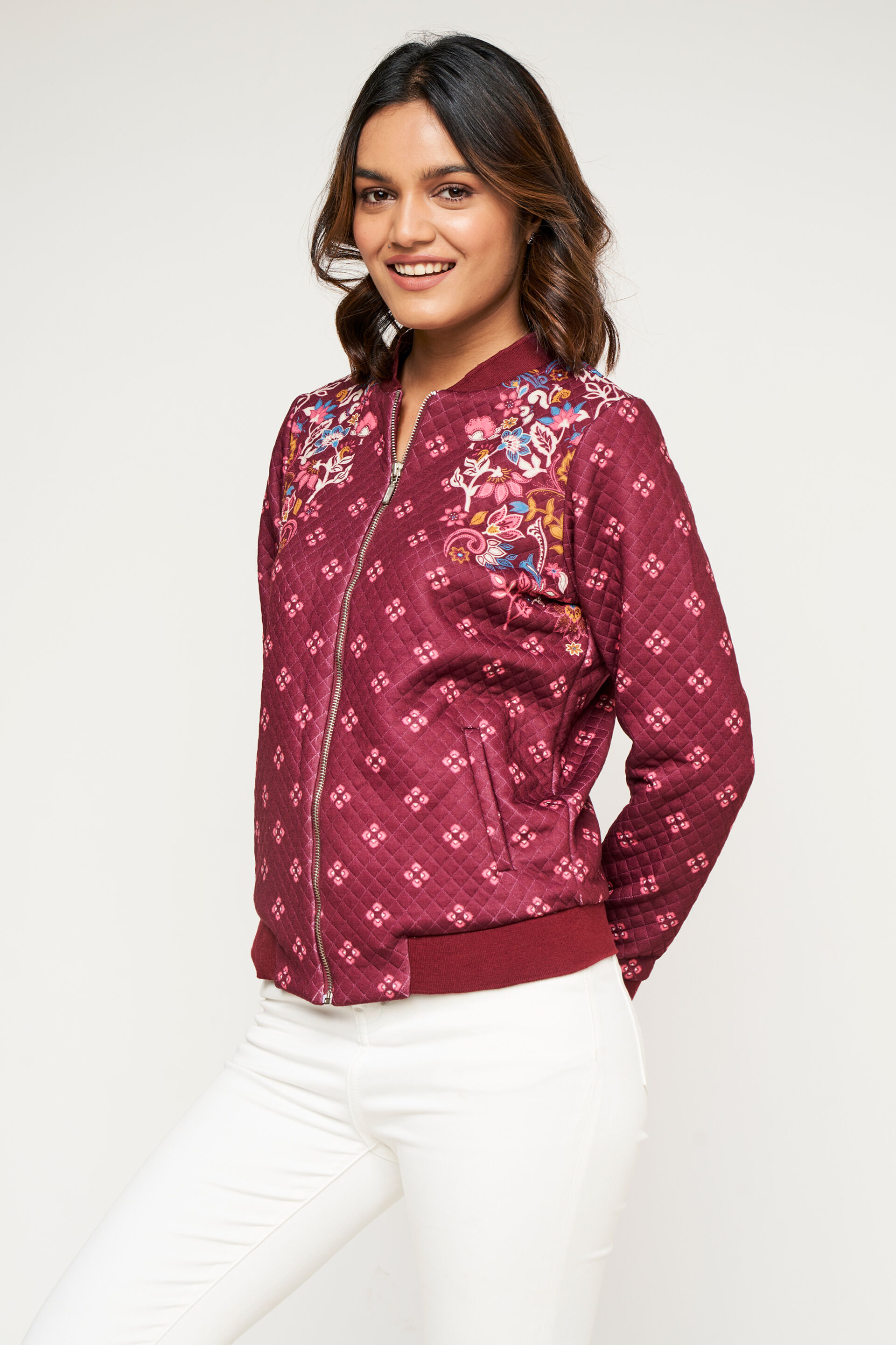 Maroon Floral Straight Jacket, Maroon, image 4