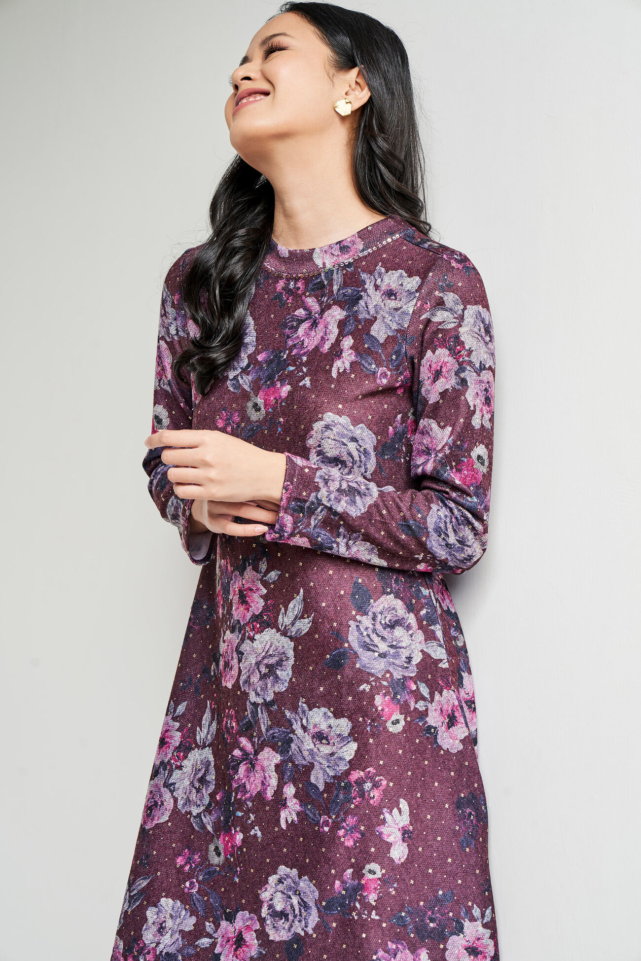 Wine Floral Flared Tunic, Wine, image 1