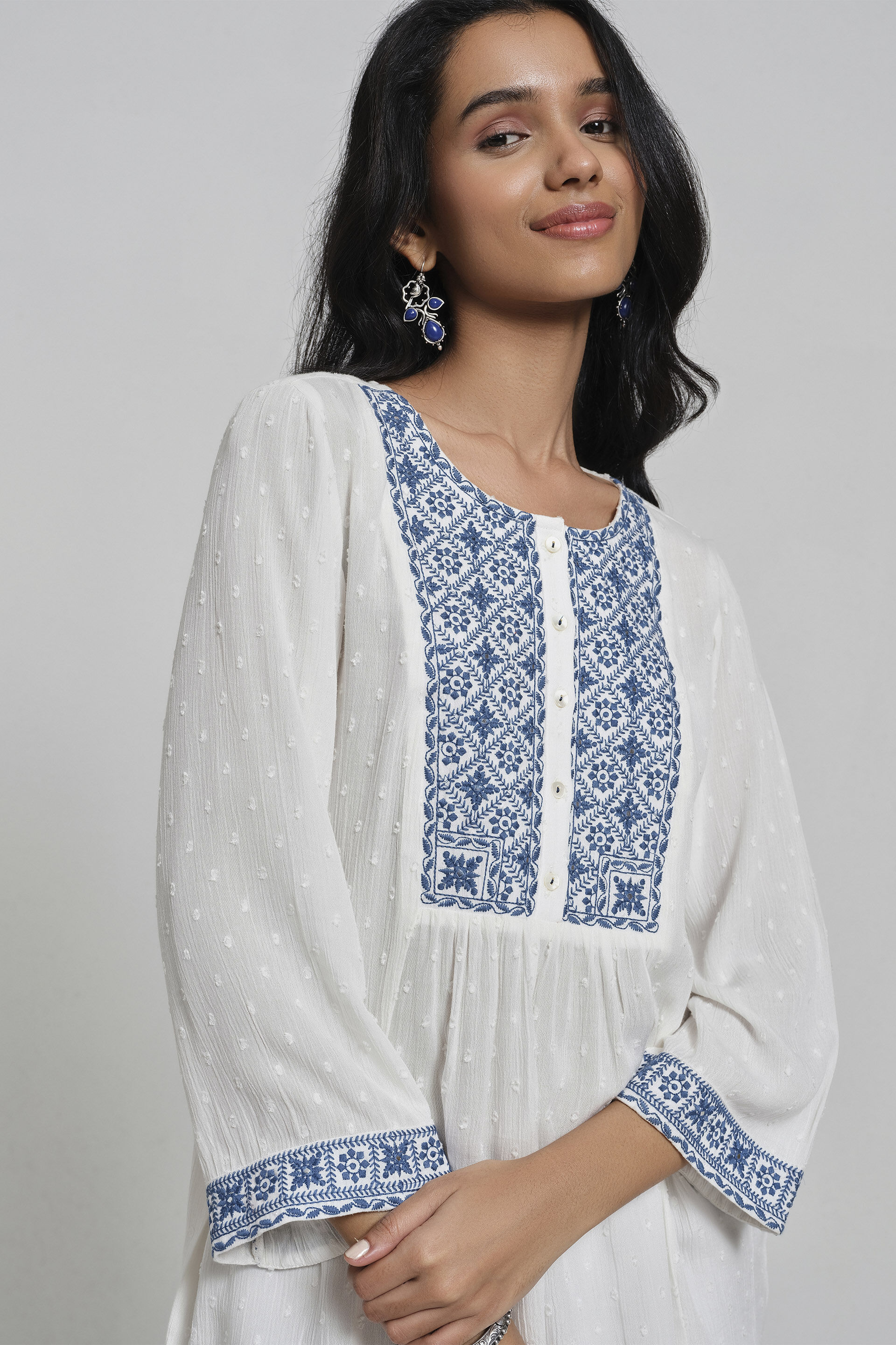 Eva White Embroidered Top, White, image 2