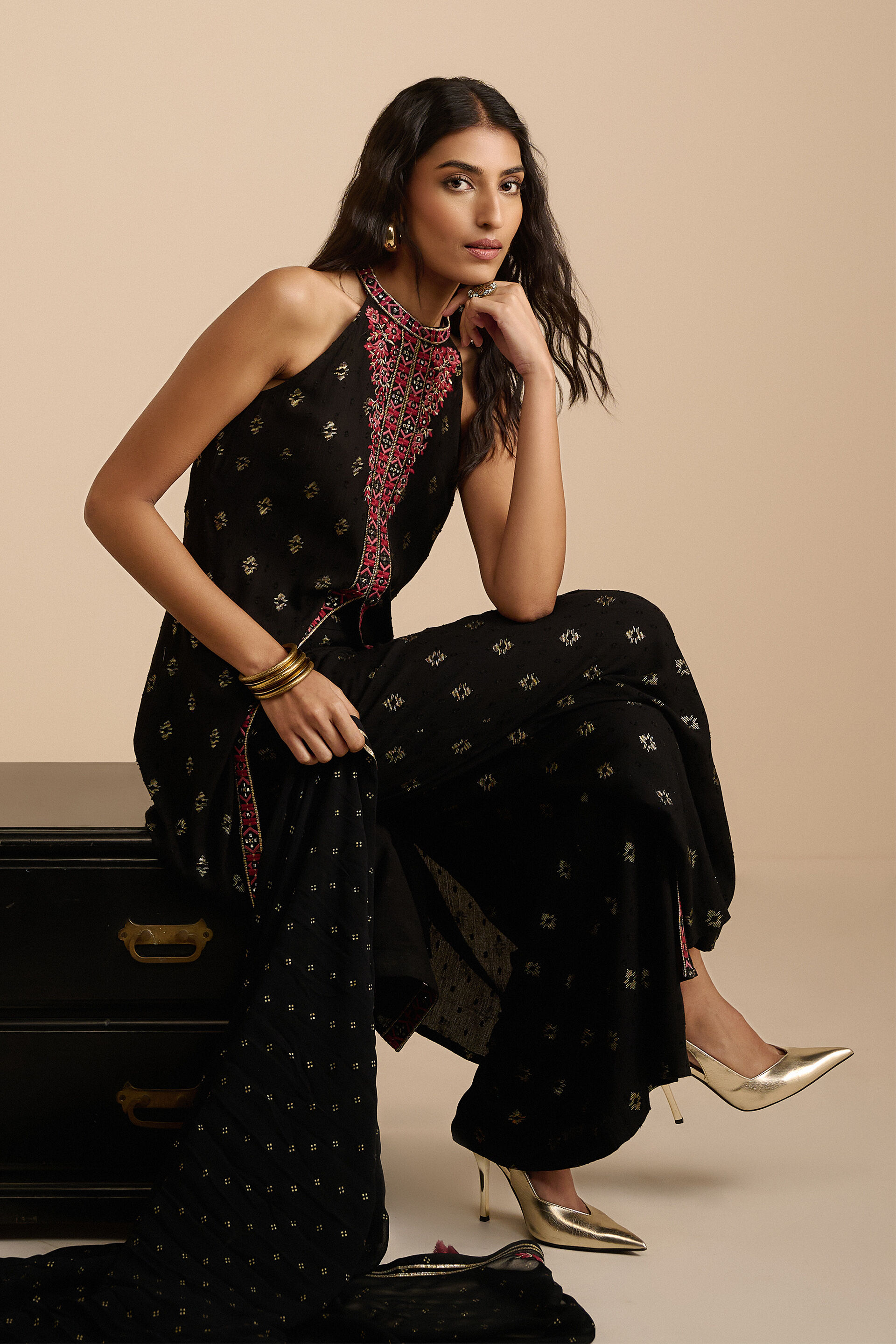 Shaam Sitaara Kurta Set, Black, image 4