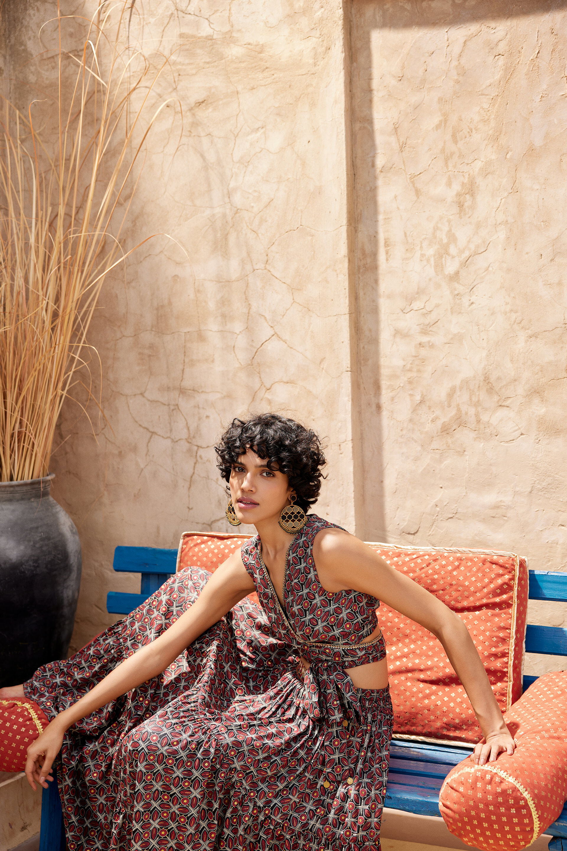 Floral Print Embroidered Tiered Skirt Set, Black, image 2