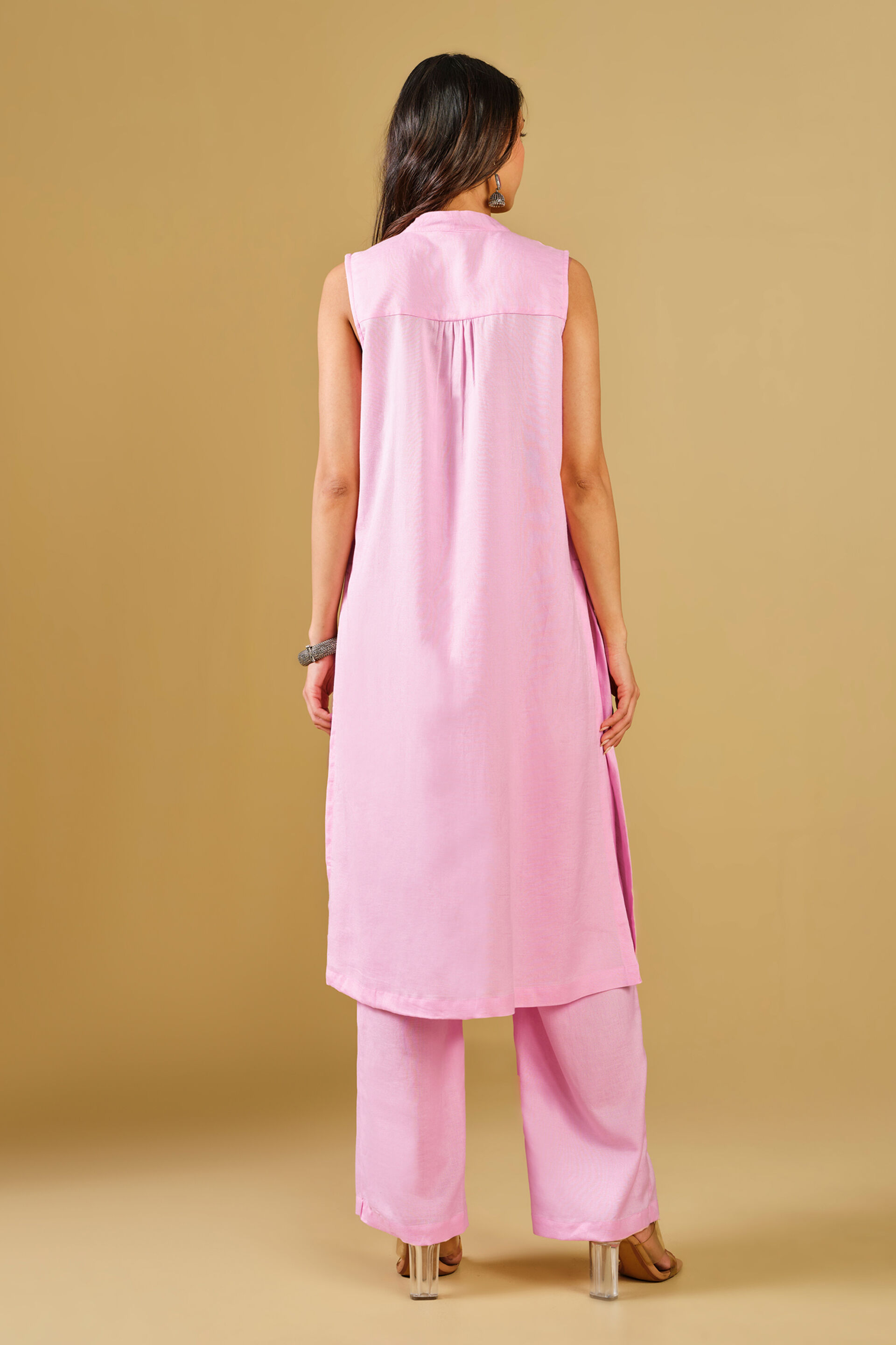 Pink Embroidered Rayon Blend kurta Set, Pink, image 4