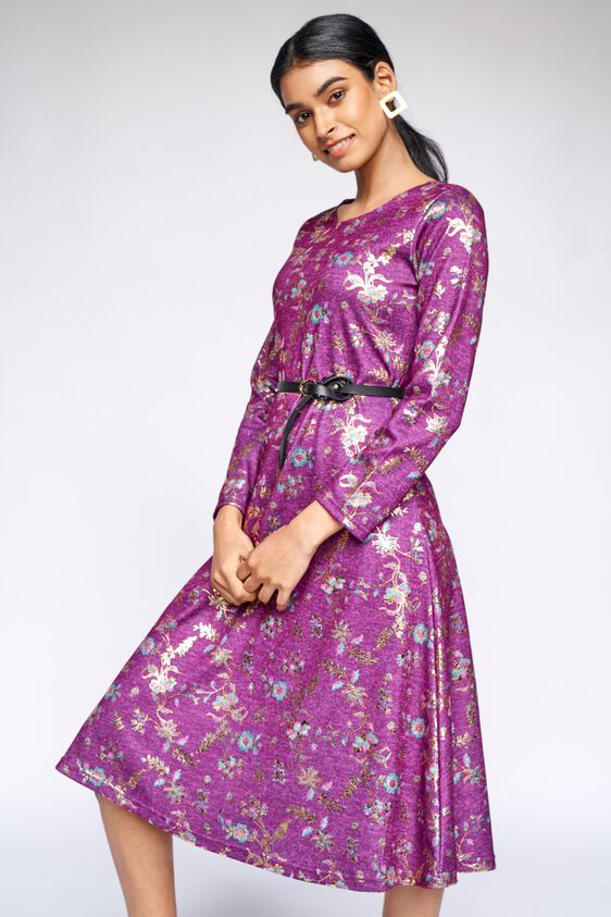 1 - Purple Floral Fit and Flare Dress, image 1