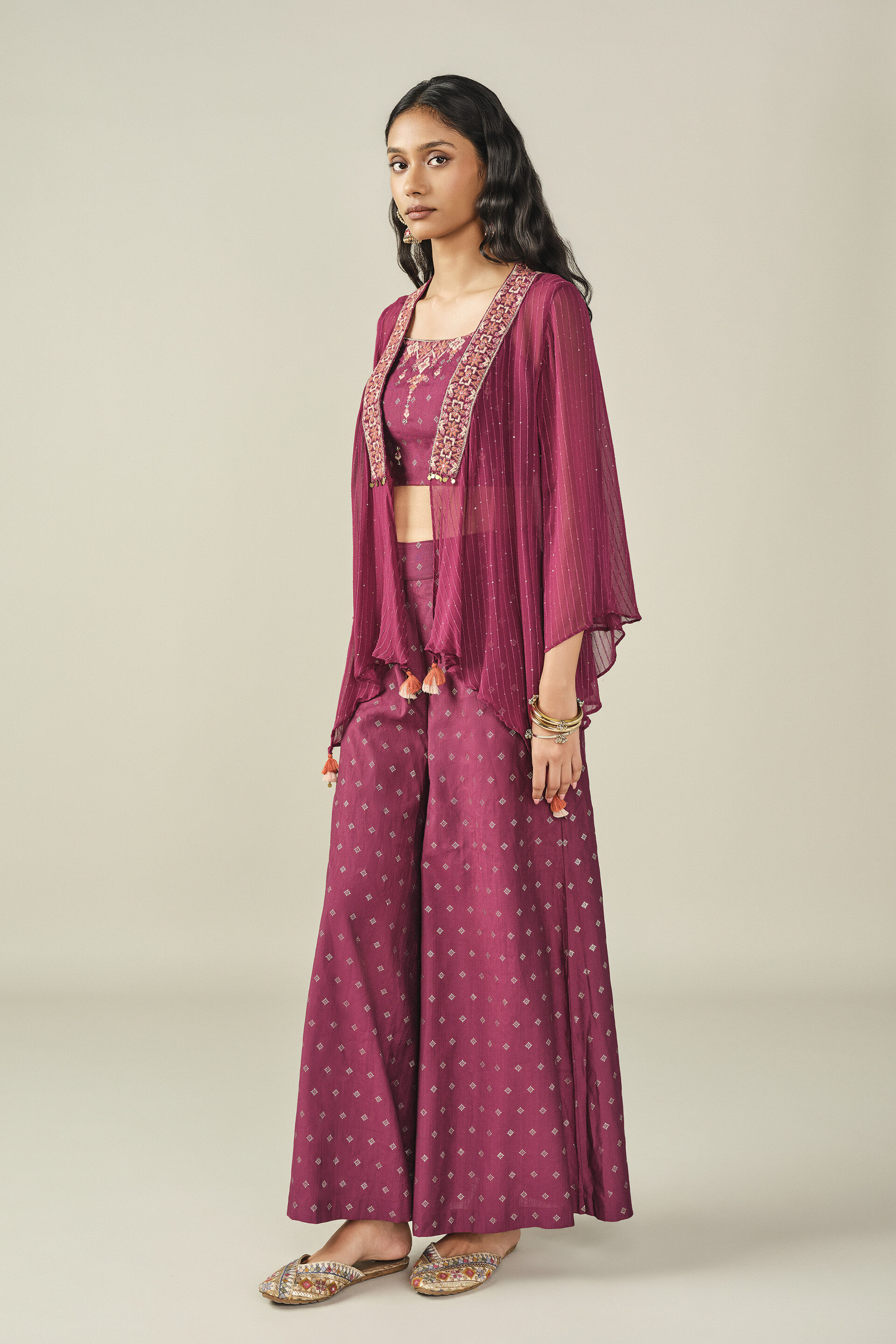 Embroidered Shrug Set in Wine, Wine, image 4