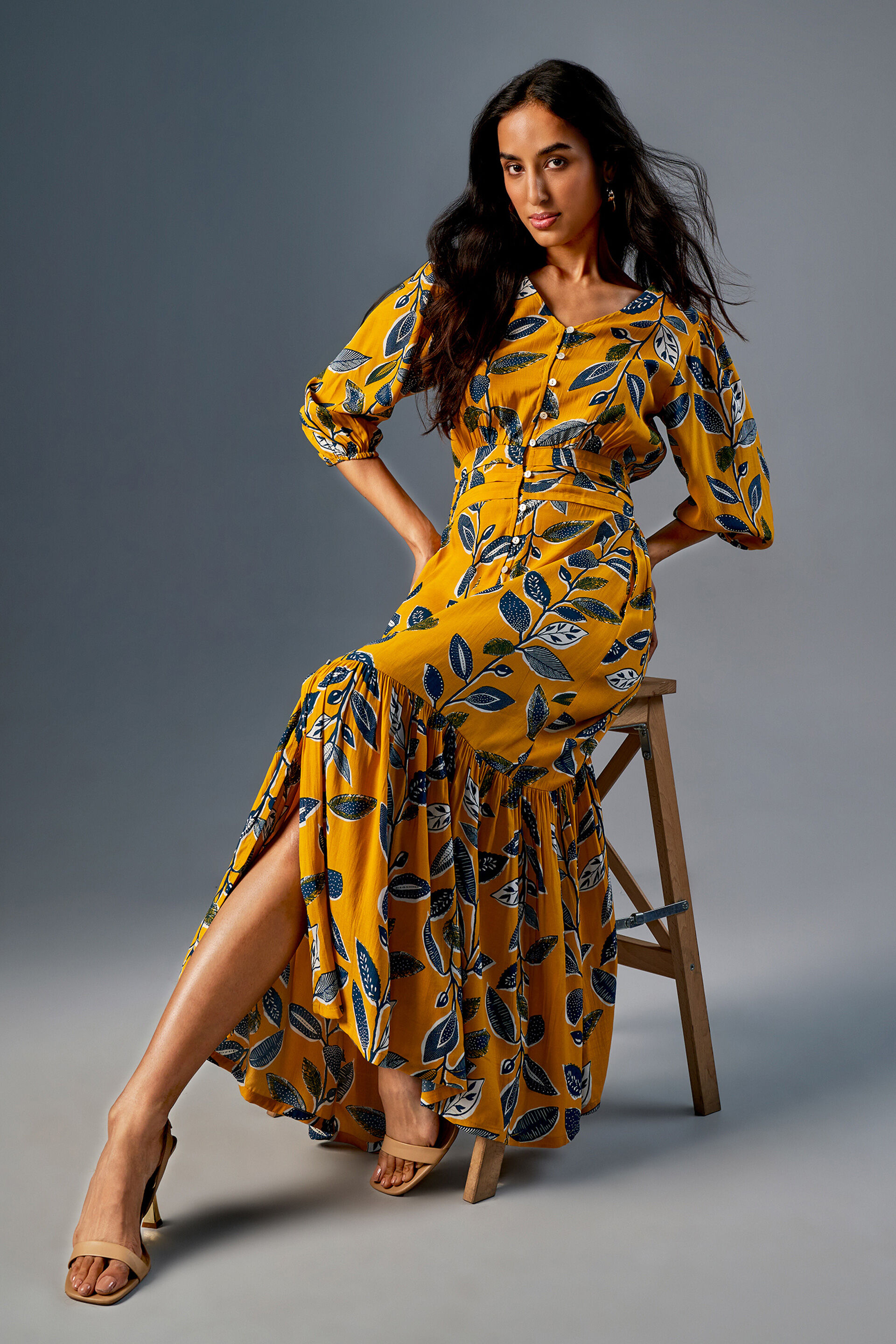 Global desi discount yellow maxi dress