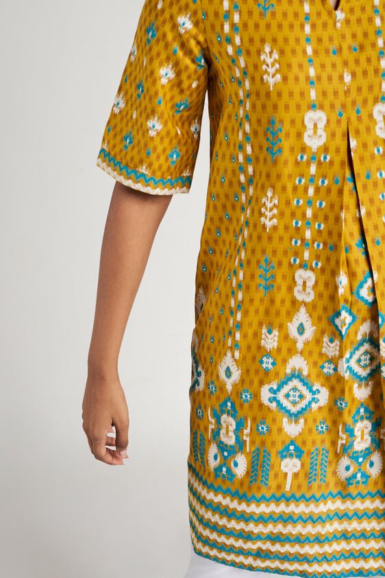 6 - Mustard Abstract Printed Shirt Style Dress, image 6