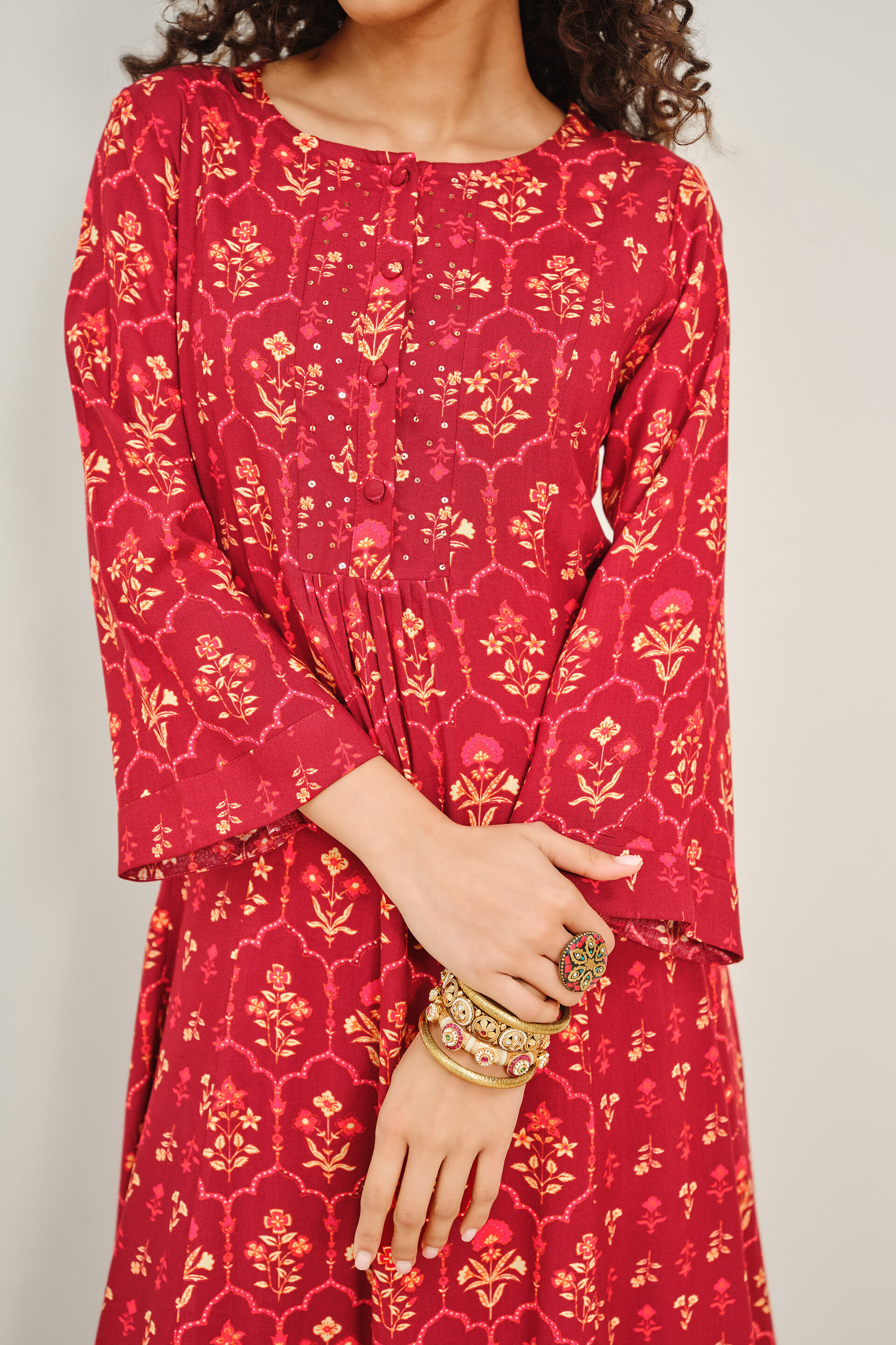 Mela Mood Printed Red Kurta, Red, image 4