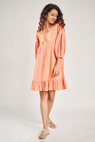 2 - Coral Solid Embroidered Dress, image 2