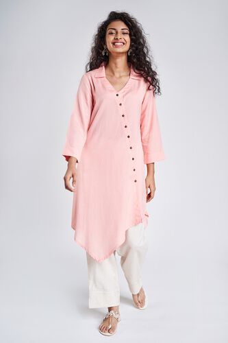 1 - Pink Solid Three-Quarter Sleeves Tunic, image 1