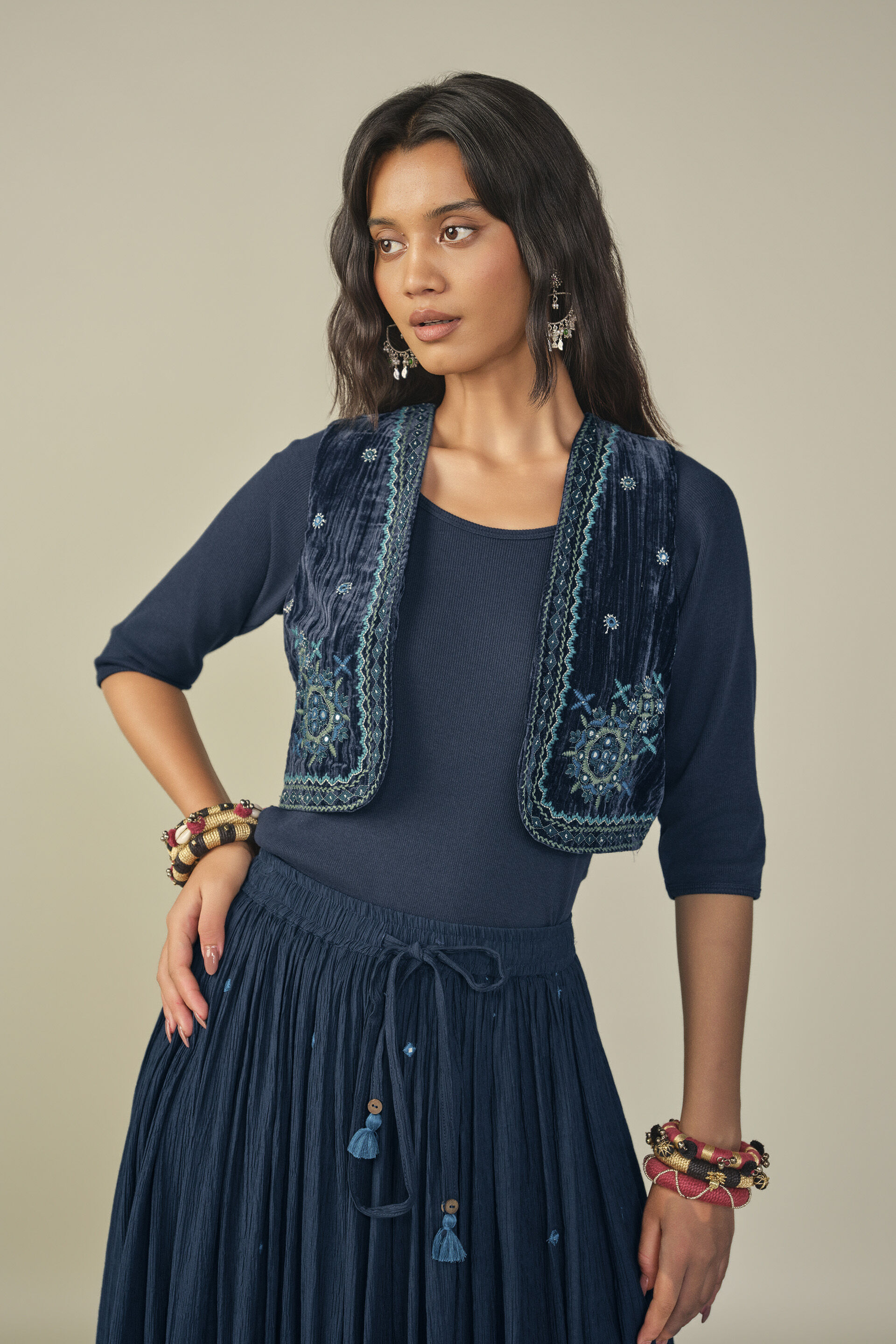 Embroidered Waistcoat in Indigo