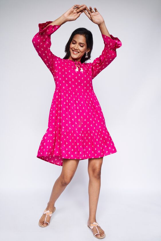 3 - Dark Pink Ethnic Motifs Fit & Flare Dress, image 3