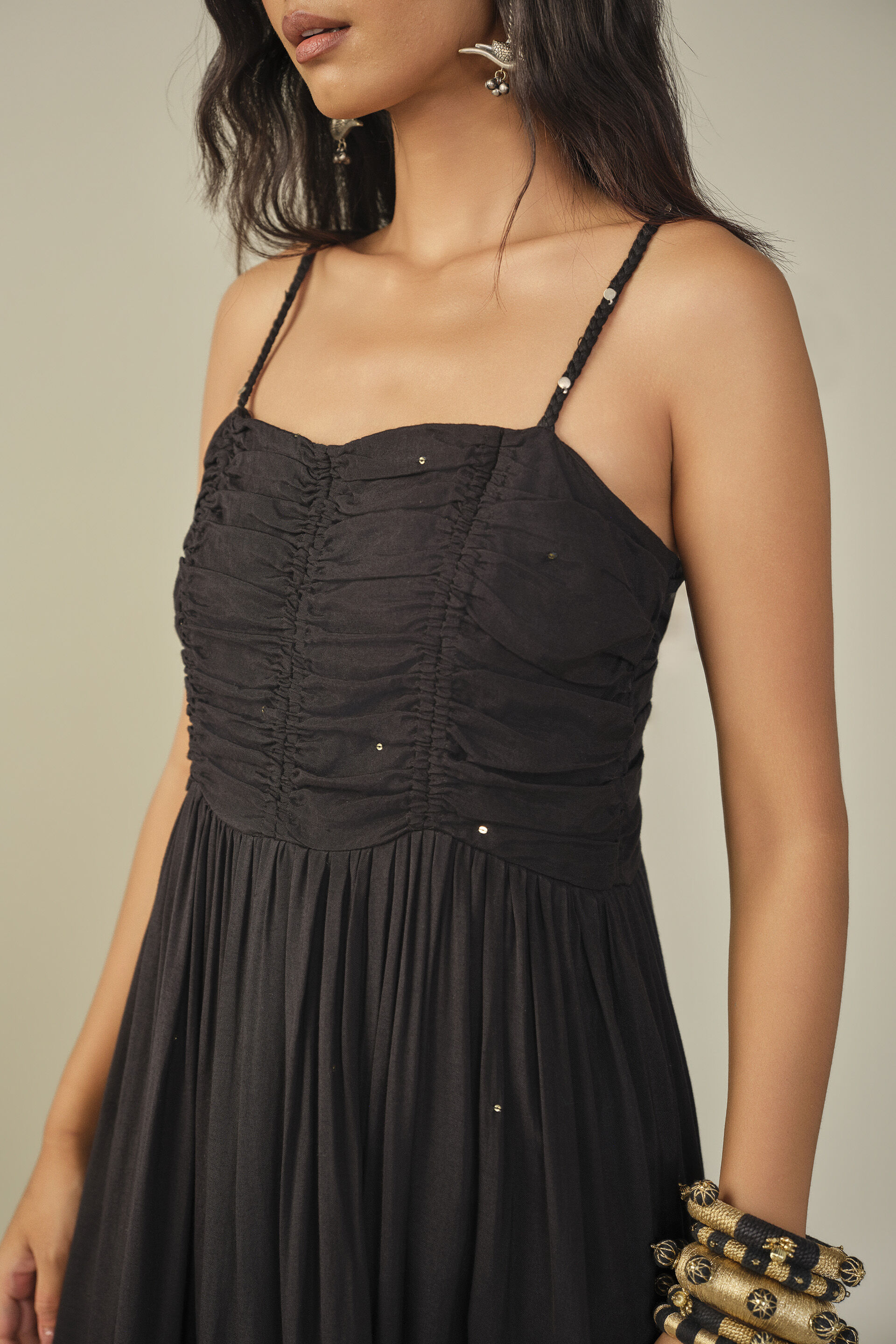 Strappy Midi Dress in Black, Black, image 2