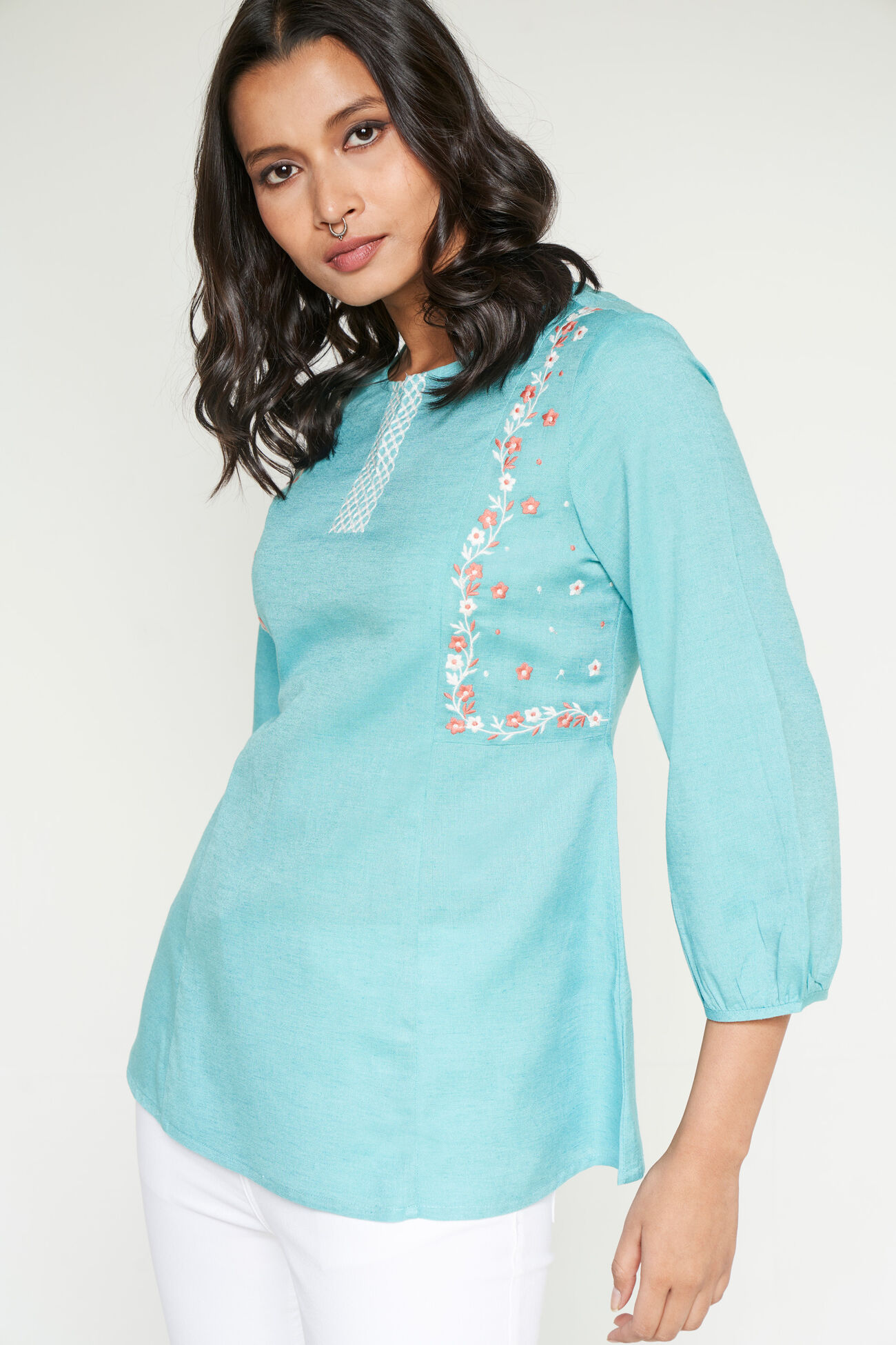 Buy our Aqua Solid Straight Top online from globaldesi.in SC- SS23GM063TPRL