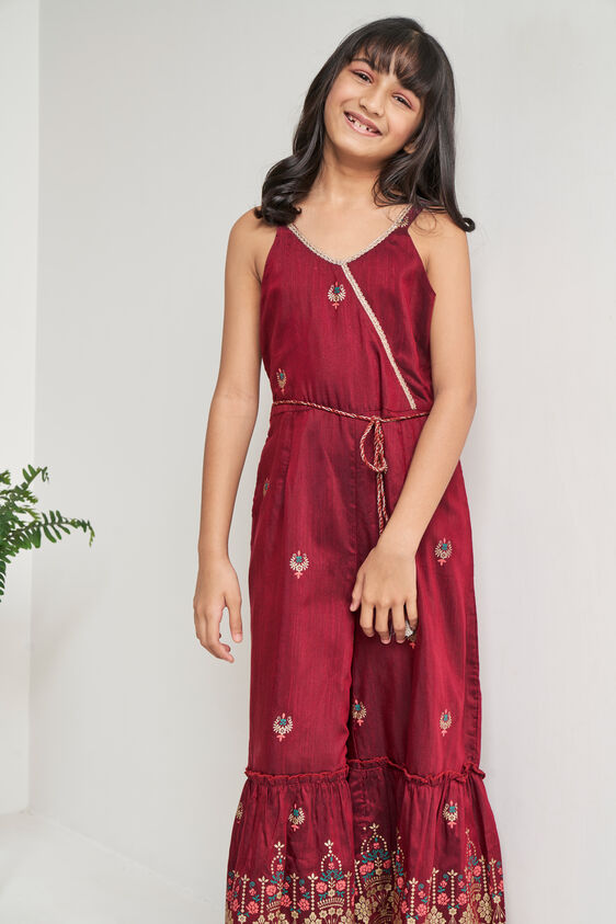 Indigo Ethnic Motifs Flared Jumpsuit, Maroon, image 2