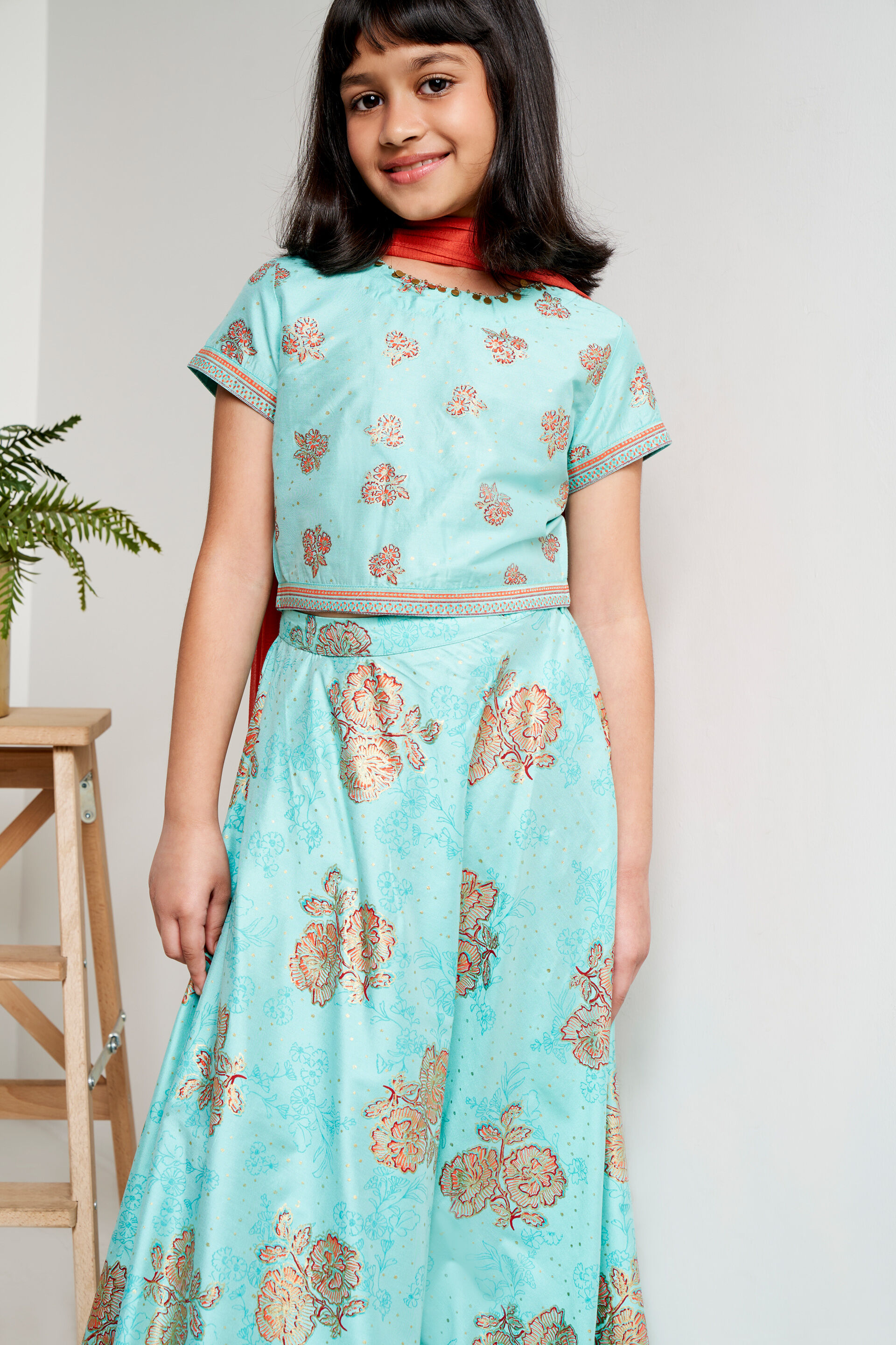 Light Blue Ethnic Motifs Cropped Set, Light Blue, image 4