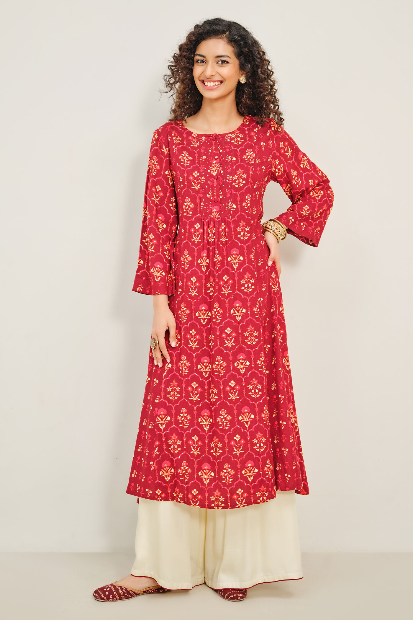 Mela Mood Printed Red Kurta