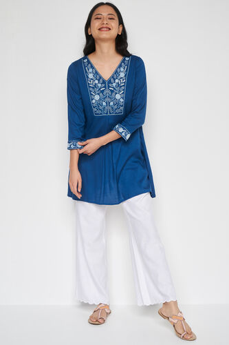 Blue Floral Flared Tunic, Blue, image 2
