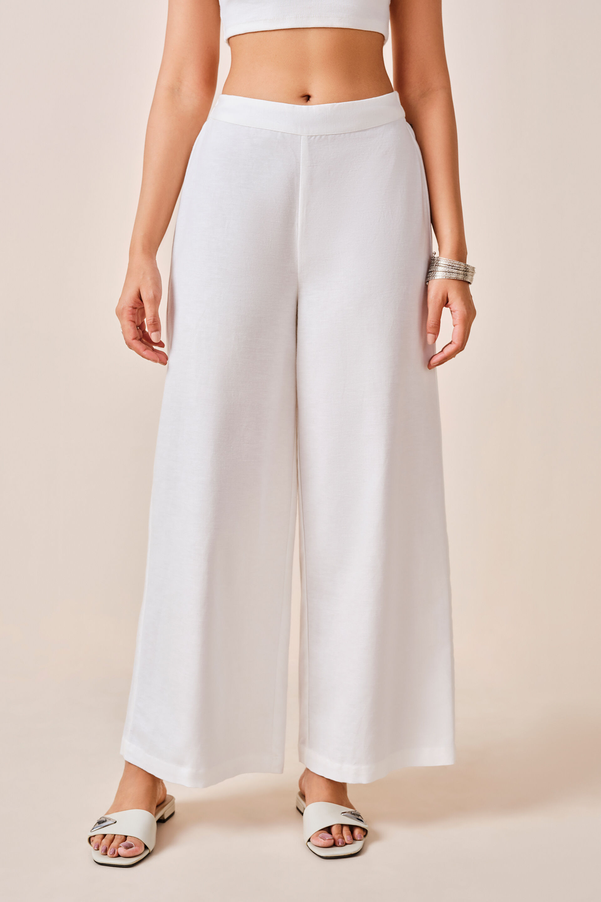 White fit and flare pants best sale