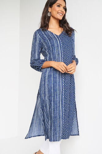 Indigo Ethnic Motifs Straight Slip-On Kurta, Indigo, image 2