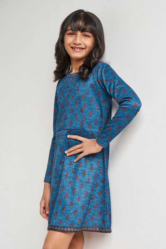 Floral Fit and Flare Dress, Teal, image 2