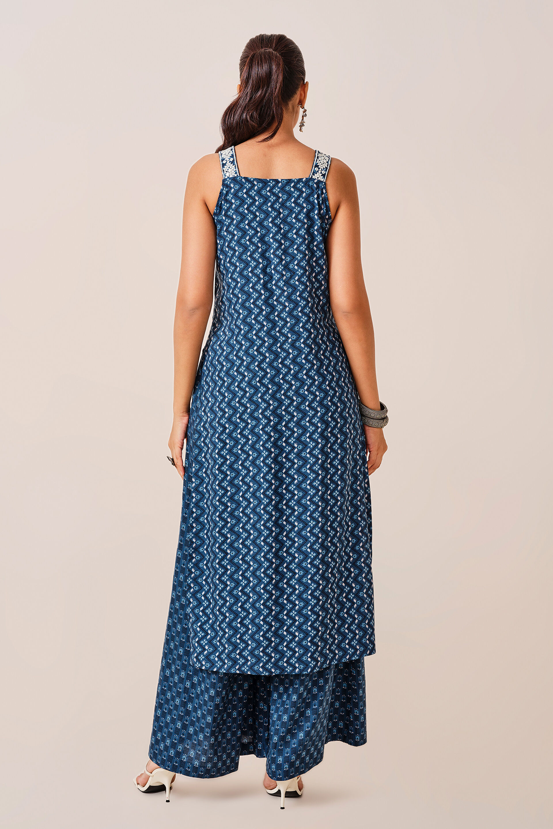 Indigo Chevron Print Viscose Kurta, Indigo, image 5