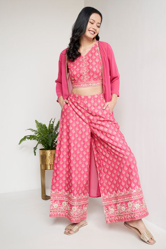Pink Floral Embroidered Cropped Set, Pink, image 1
