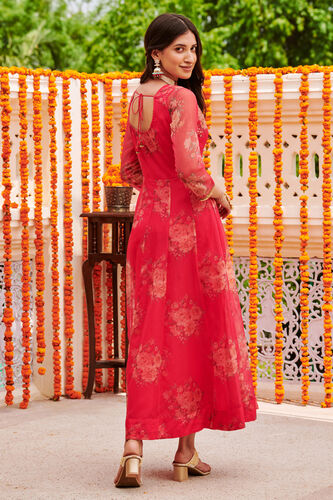 Red Floral Flared Gown, Red, image 3