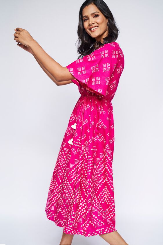 2 - Dark Pink Ethnic Motifs Fit & Flare Dress, image 2