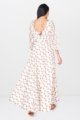 2 - Off White Floral V-Neck Fit and Flare Gown, image 2