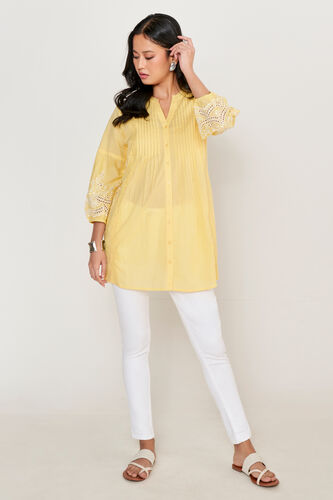 Buy our Casual Wear Yellow Solid Embroidered Shirt Style Tunic online